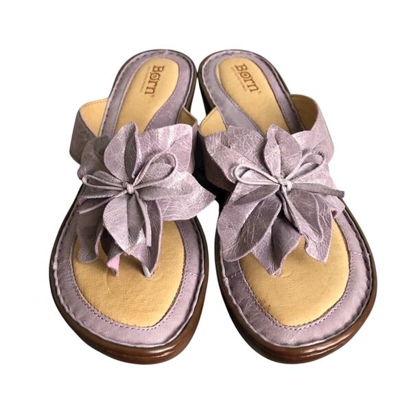 Born Lilac Purple Wedge Flower Comfortable Cushioned Sandal Size 7 - Picture 1 of 8